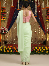 Women's Georgette Sea Green Solid DesignerSaree With Blouse Piece